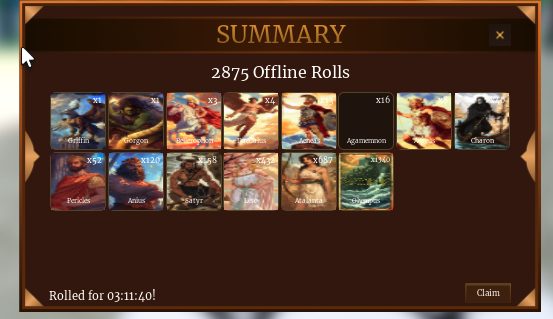 Offline Card Rolls Summary - 2875 Rolls Collection