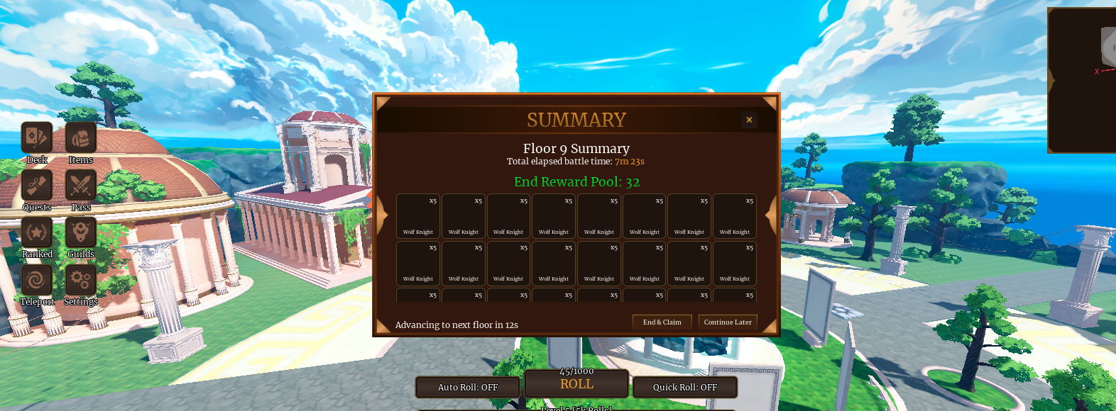 Battle Summary Screen - Floor 9 Rewards & Wolf Knight Cards